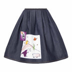 Blue Denim Skirt with Appliqué-0