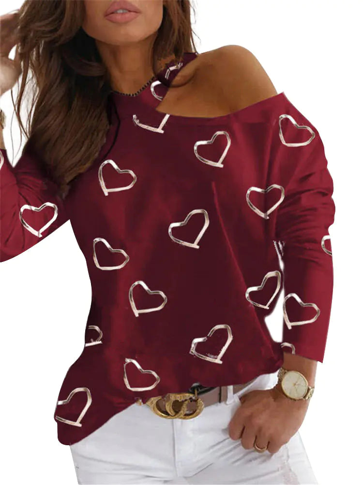 Women's Casual Long-Sleeved Halter Neck T-Shirt