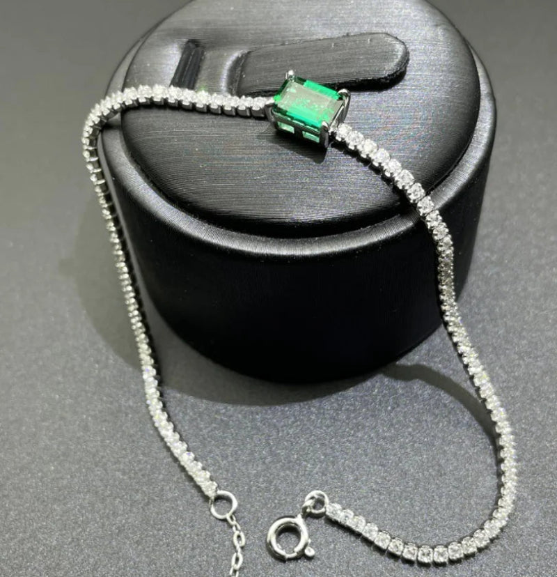 Bracelet ciel étoilé argenté- émeraude synthétique