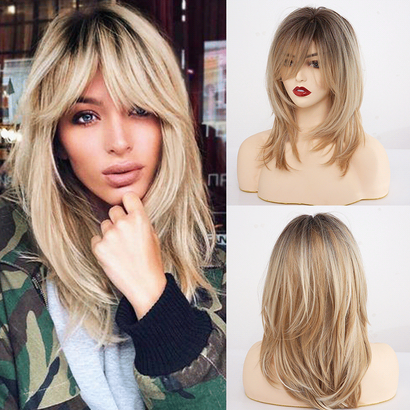 Long Golden Gradient Female Wig-4