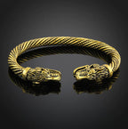Bracelet Ouvert à Tête de Loup et Dragon
