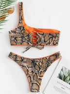 Snake Print One-Shoulder Swimsuit