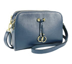 RB1011D | Women's Genuine Leather Crossbody Bag Made in Italy. Removable shoulder strap. Polished Gold metal snap hook attachments. Color: Blue. Dimensions: 25 x 17 x 10 cm.-0