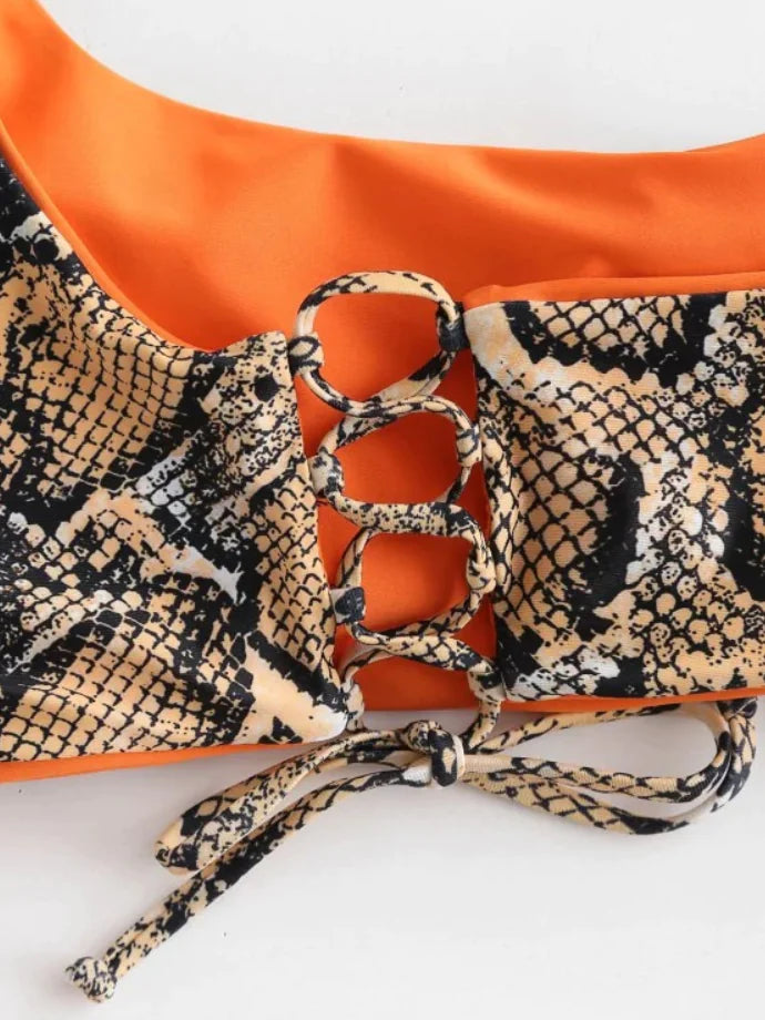 Snake Print One-Shoulder Swimsuit