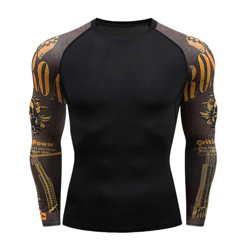 Gym Tight Tops Men's O-Neck Tees Quick Dry Compression Sports Long-Sleeved Fitness Wear Spring And Autumn Casual Running T-shirt