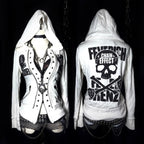 Retro Dark Style Zipper Hoodie Y2K Clothes Mens Womens Hip Hop Skull Patch Embroidery White Oversized Sweatshirt Casual Jacket