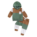 Baby Boy Fall Clothes Contrast Colors Long Sleeve Hooded Sweatshirt and Elastic Sweatpants 2 Piece Track Suit