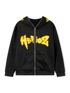 Women s Hooded Sweatshirt Jacket Cartoon Letter Star Pattern Full Zip Up Fall Coat Streetwear