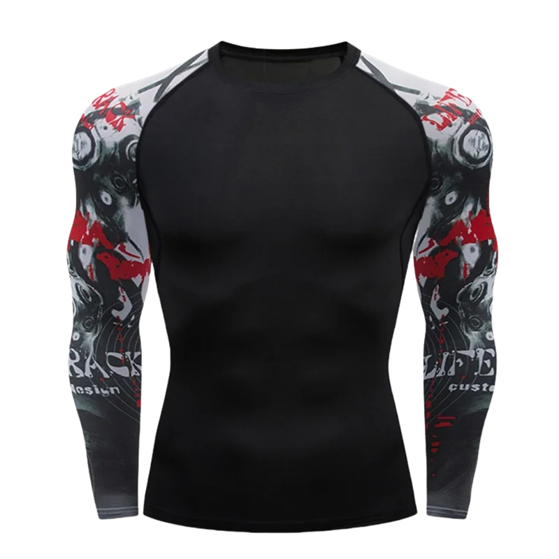 Gym Tight Tops Men's O-Neck Tees Quick Dry Compression Sports Long-Sleeved Fitness Wear Spring And Autumn Casual Running T-shirt