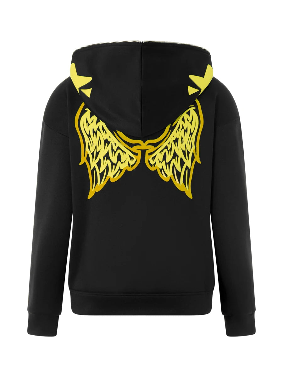 Women s Hooded Sweatshirt Jacket Cartoon Letter Star Pattern Full Zip Up Fall Coat Streetwear