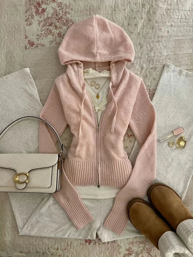 Fashion y2k vintage Millennium Hot Girl Green hooded sweatshirt with a unique design sense, a slimming and form-fitting coat emo