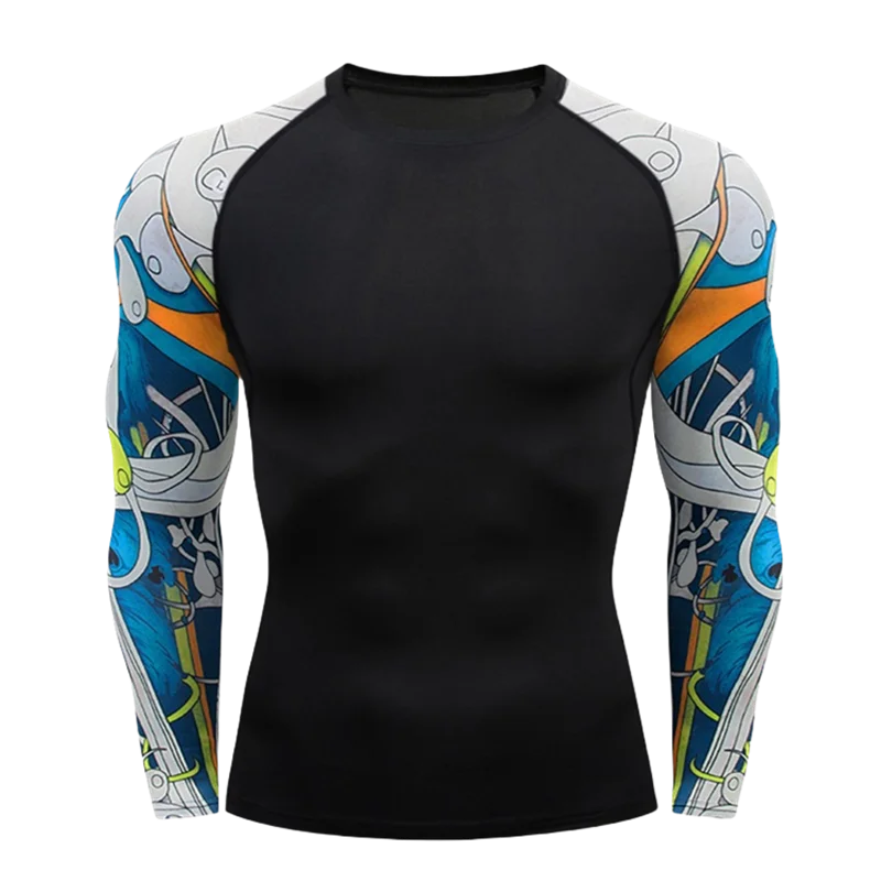 Gym Tight Tops Men's O-Neck Tees Quick Dry Compression Sports Long-Sleeved Fitness Wear Spring And Autumn Casual Running T-shirt