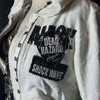 Retro Dark Style Zipper Hoodie Y2K Clothes Mens Womens Hip Hop Skull Patch Embroidery White Oversized Sweatshirt Casual Jacket