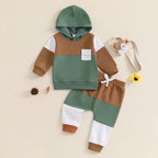 Baby Boy Fall Clothes Contrast Colors Long Sleeve Hooded Sweatshirt and Elastic Sweatpants 2 Piece Track Suit