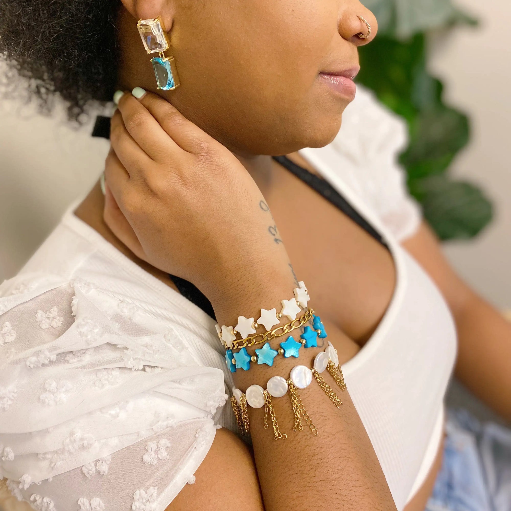Boucles d'Oreilles Princess à Double Joyaux
