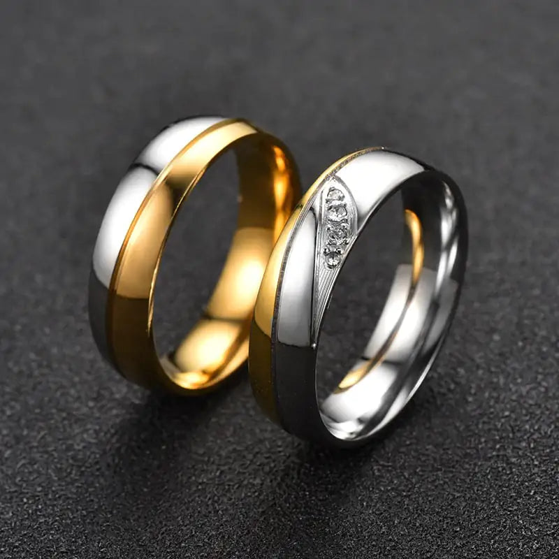 Bagues de couple acier inoxydable incrustées de diamants