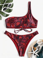 Snake Print One-Shoulder Swimsuit