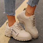 Lace-up Sports Shoes With Side-Zipper Design Fashion Thick-soled Round-toe Casual Shoes For Women Sneakers