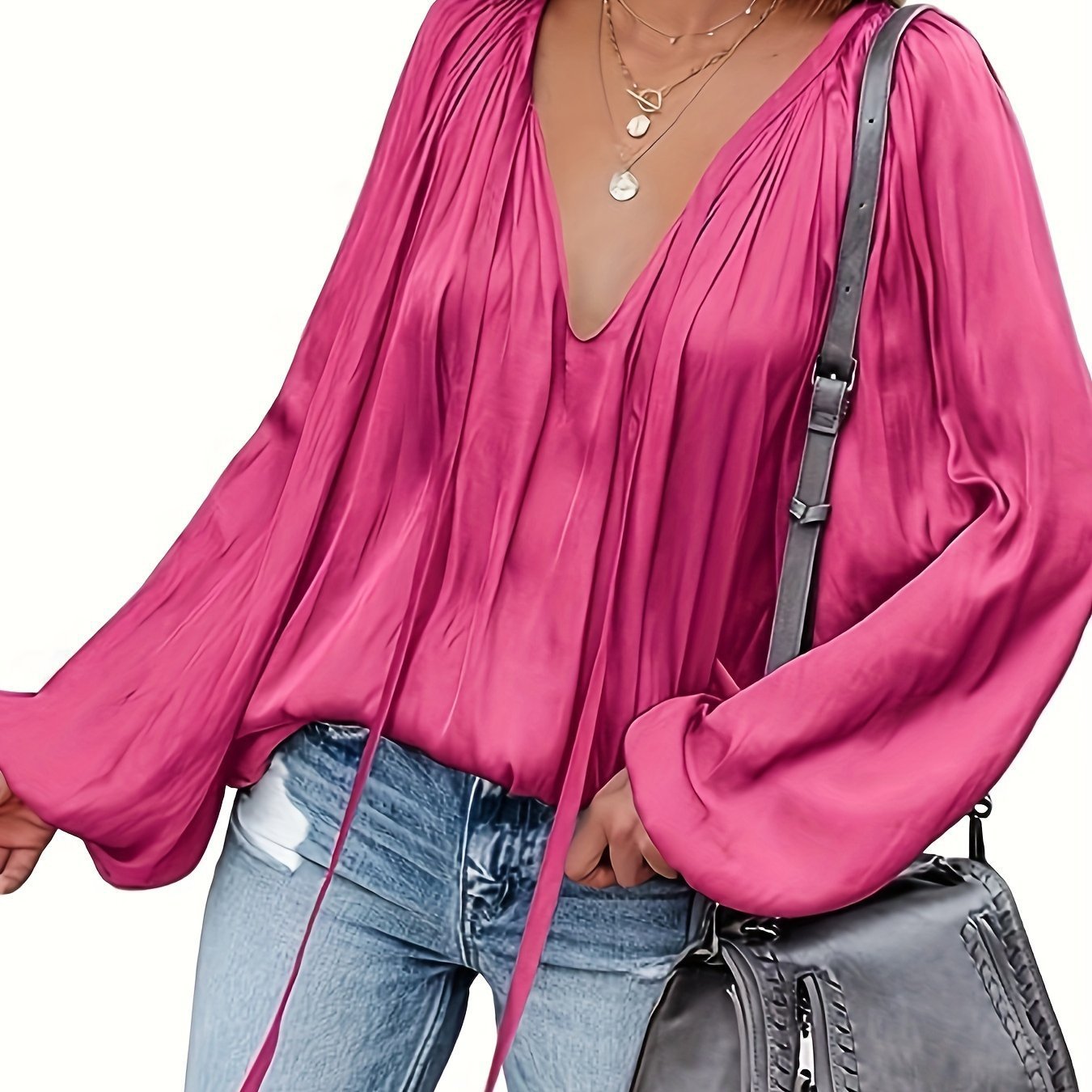 Chemise décontracté en satin à manches longues