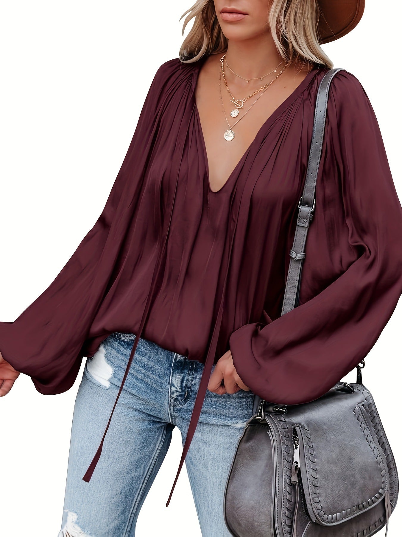Chemise décontracté en satin à manches longues