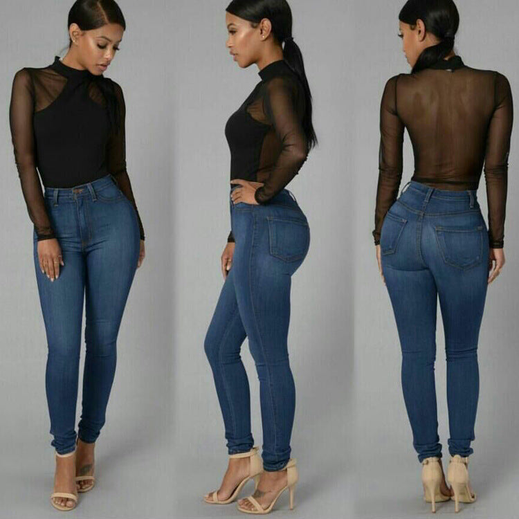 Pantalon slim en denim extensible, taille haute