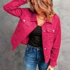 Women'S Corduroy Long Sleeve Jacket - Casual Button-Up Coat with Flap Pockets, Fall & Spring Fashion Outerwear