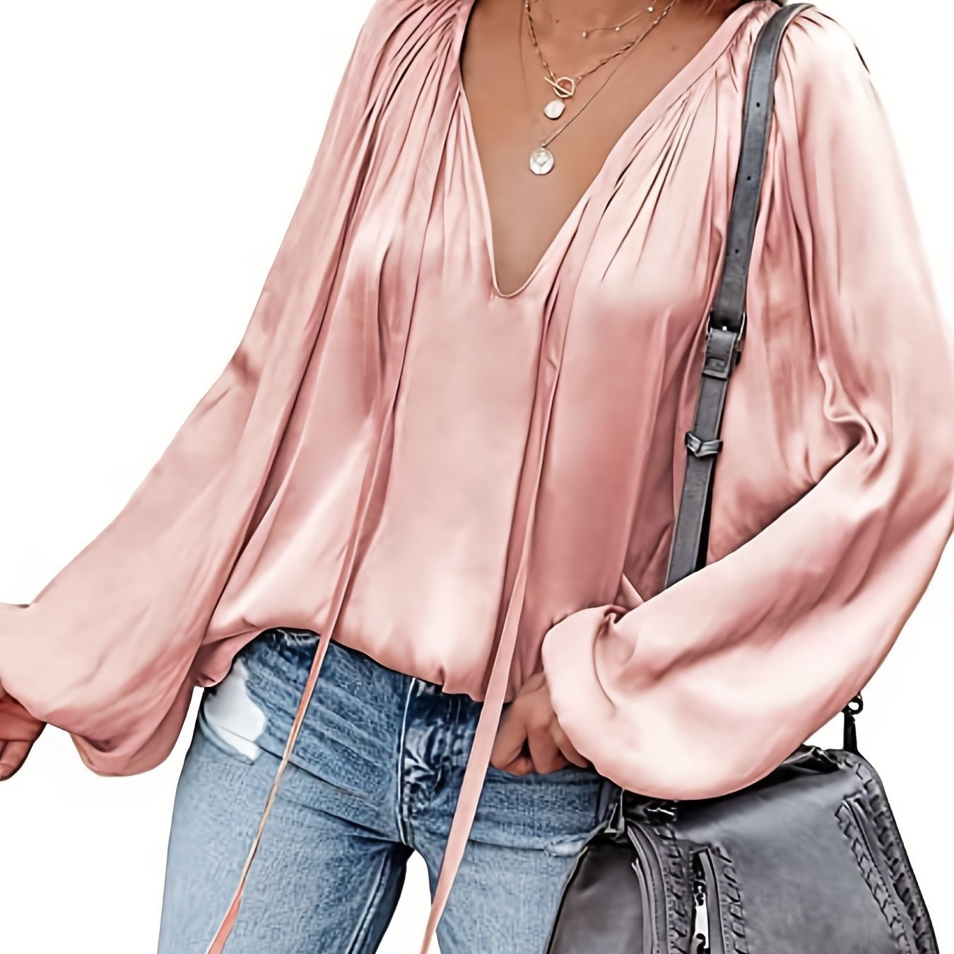 Chemise décontracté en satin à manches longues