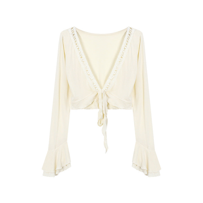 Lace-up Sun Protection Coat For Women Summer Sexy Slim-fit Crop-top