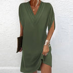 Robe Élégante À Manches Fendues De Couleur Unie