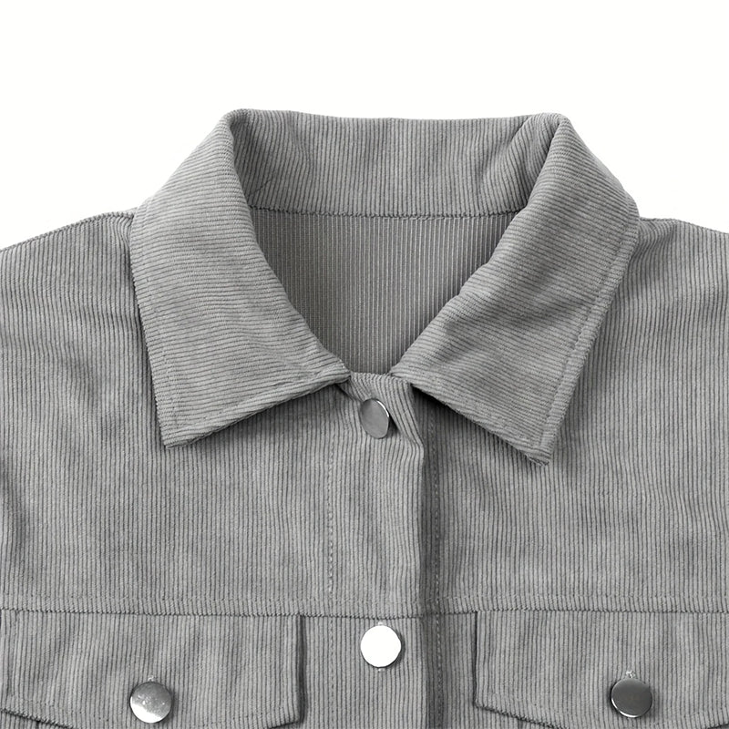 Women'S Corduroy Long Sleeve Jacket - Casual Button-Up Coat with Flap Pockets, Fall & Spring Fashion Outerwear