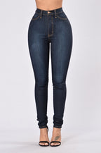 Pantalon slim en denim extensible, taille haute