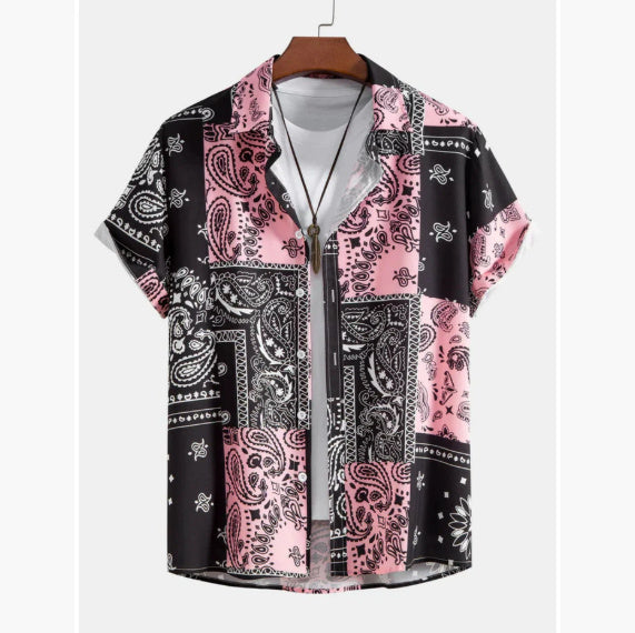 Men's Short-sleeved Shirt 3D Digital Printing Hawaiian Trendy Cardigan Shirt