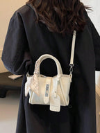 1Pc Fashion Minimalist Lock Decor PU Tote Bag Crossbody Shoulder Handbag with Scarf, Suitable for Daily Use