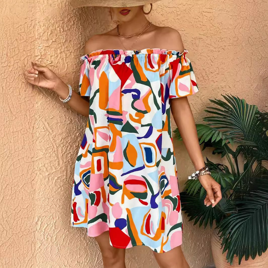 Elegant Women's Tropical Printing Off-the-shoulder Dress