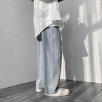 Men Jeans Wide Leg Pants Baggy Trouser Retro Straight Long Pants Washed Denim Blend Casual Men Denim Overalls Streetwear