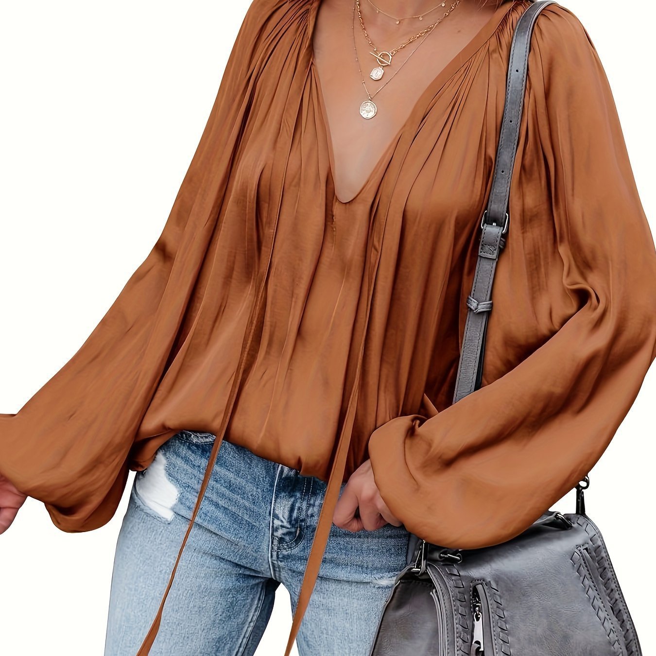 Chemise décontracté en satin à manches longues