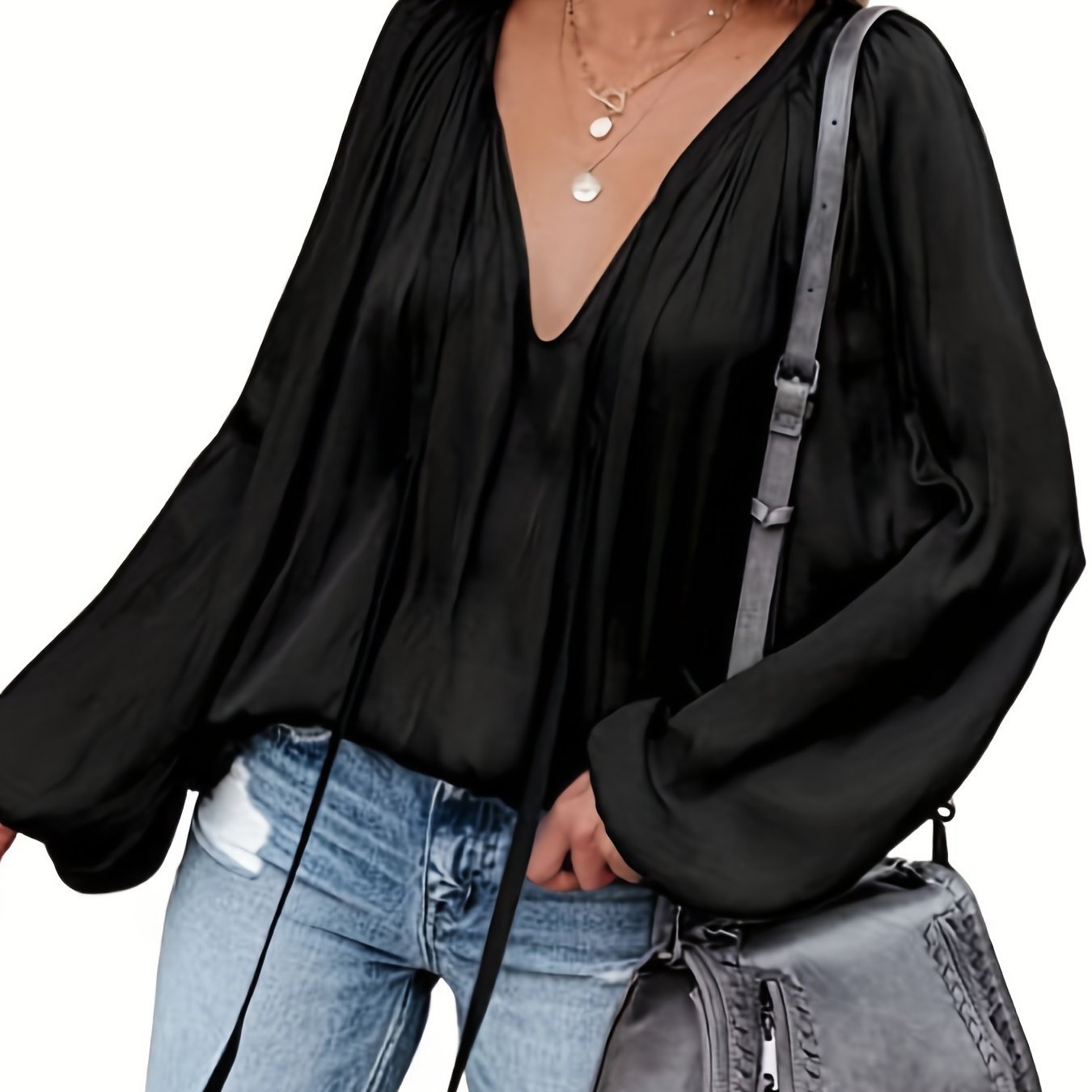 Chemise décontracté en satin à manches longues