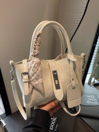 1Pc Fashion Minimalist Lock Decor PU Tote Bag Crossbody Shoulder Handbag with Scarf, Suitable for Daily Use