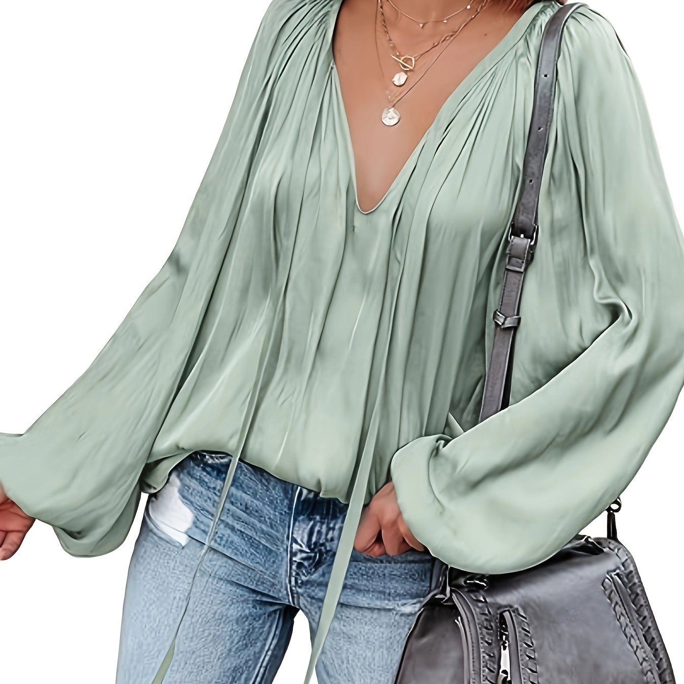 Chemise décontracté en satin à manches longues