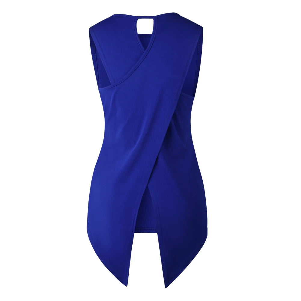 Summer Tops Fashion Sleevele Women Summer Fashion Solid Color Sleeveless Irregular Cross Back Vest Top Women Loose Summer Tops