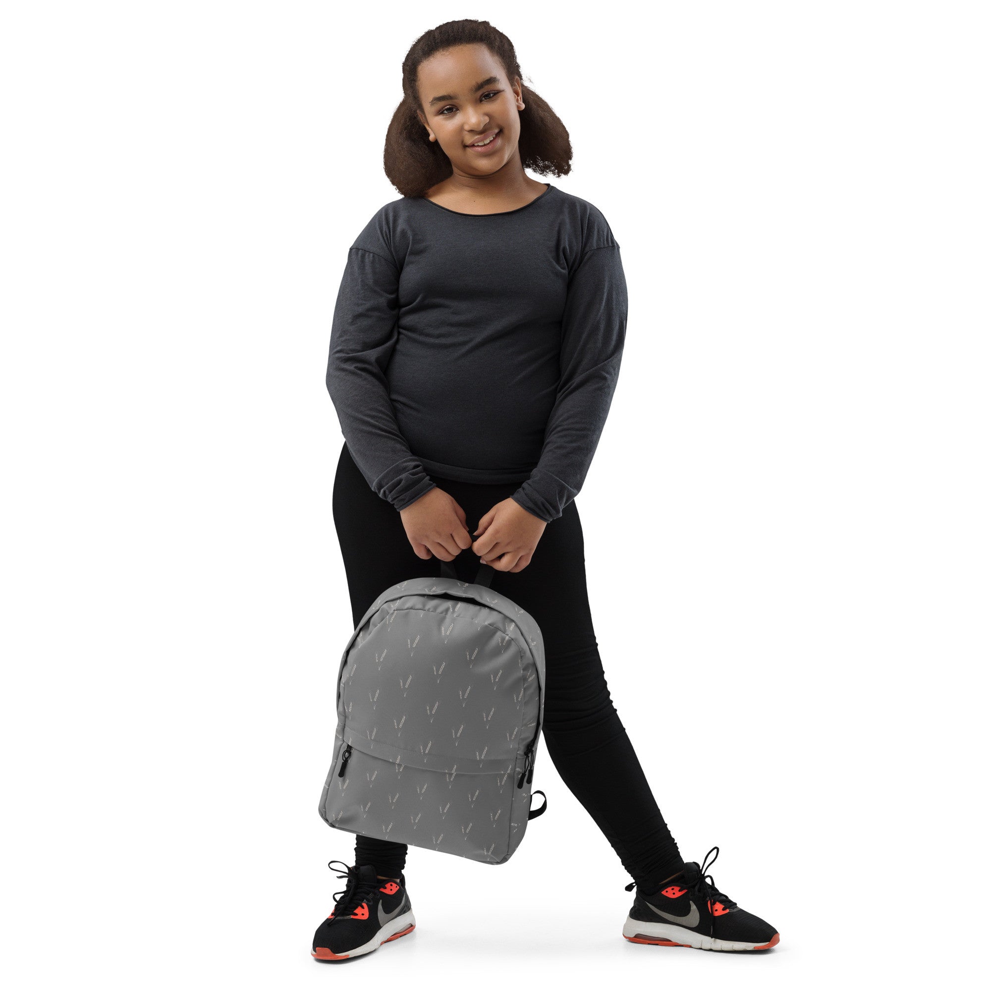 Grano Pattern Print Backpack - Light Grey-5