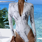 Zipper Long Sleeve Surfing Swimsuit