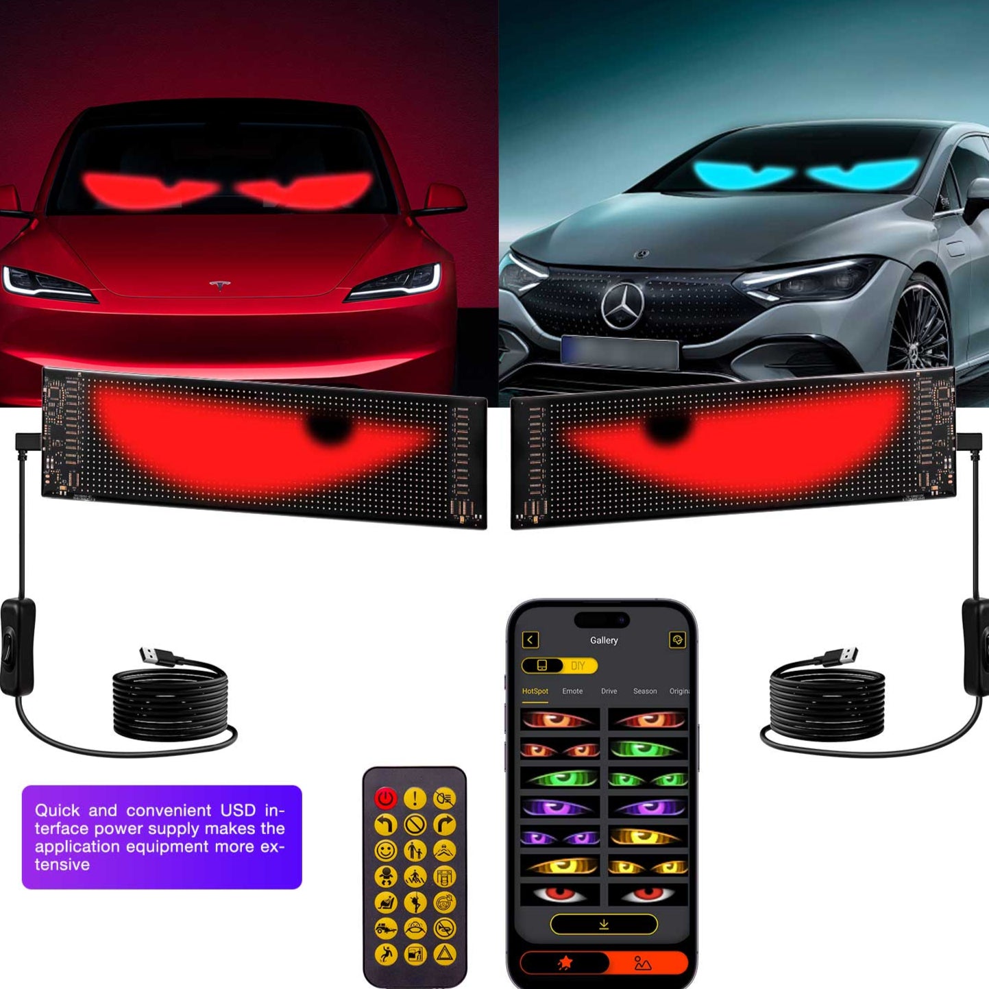 LED eyes for Car, Trucks Programmable – Flexible LED Display for Car Windows & Trucks | Customizable LED Car Sign-0