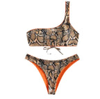 Snake Print One-Shoulder Swimsuit