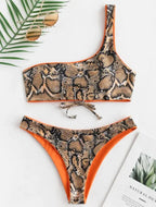Snake Print One-Shoulder Swimsuit