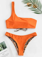 Snake Print One-Shoulder Swimsuit