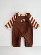 Infant Baby Bear Head Corduroy Combo Overalls In Sets-1