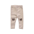 Baby Cartoon Bear Pattern Solid Color Or Striped Design Cotton Pants-2