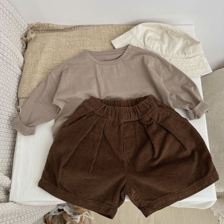Baby Solid Color Corduroy Fabric Summer Shorts-1