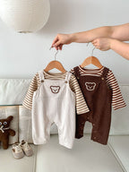 Infant Baby Bear Head Corduroy Combo Overalls In Sets-0
